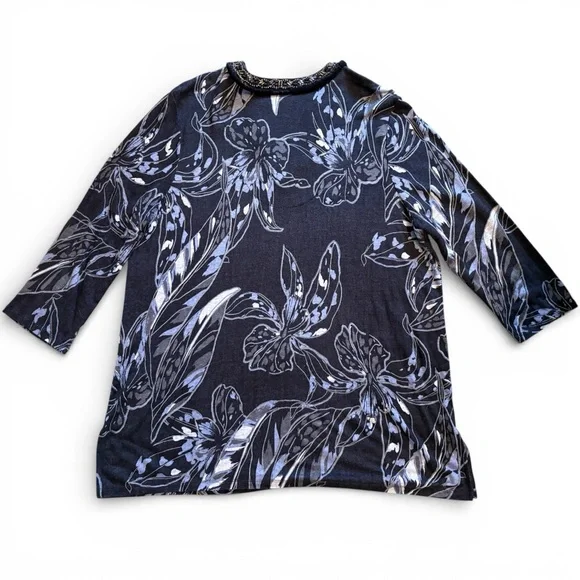 ✨ Chico’s Navy & White Floral Linen Tunic | Breezy Coastal Chic Sz 3 (16/18) - Picture 6 of 9